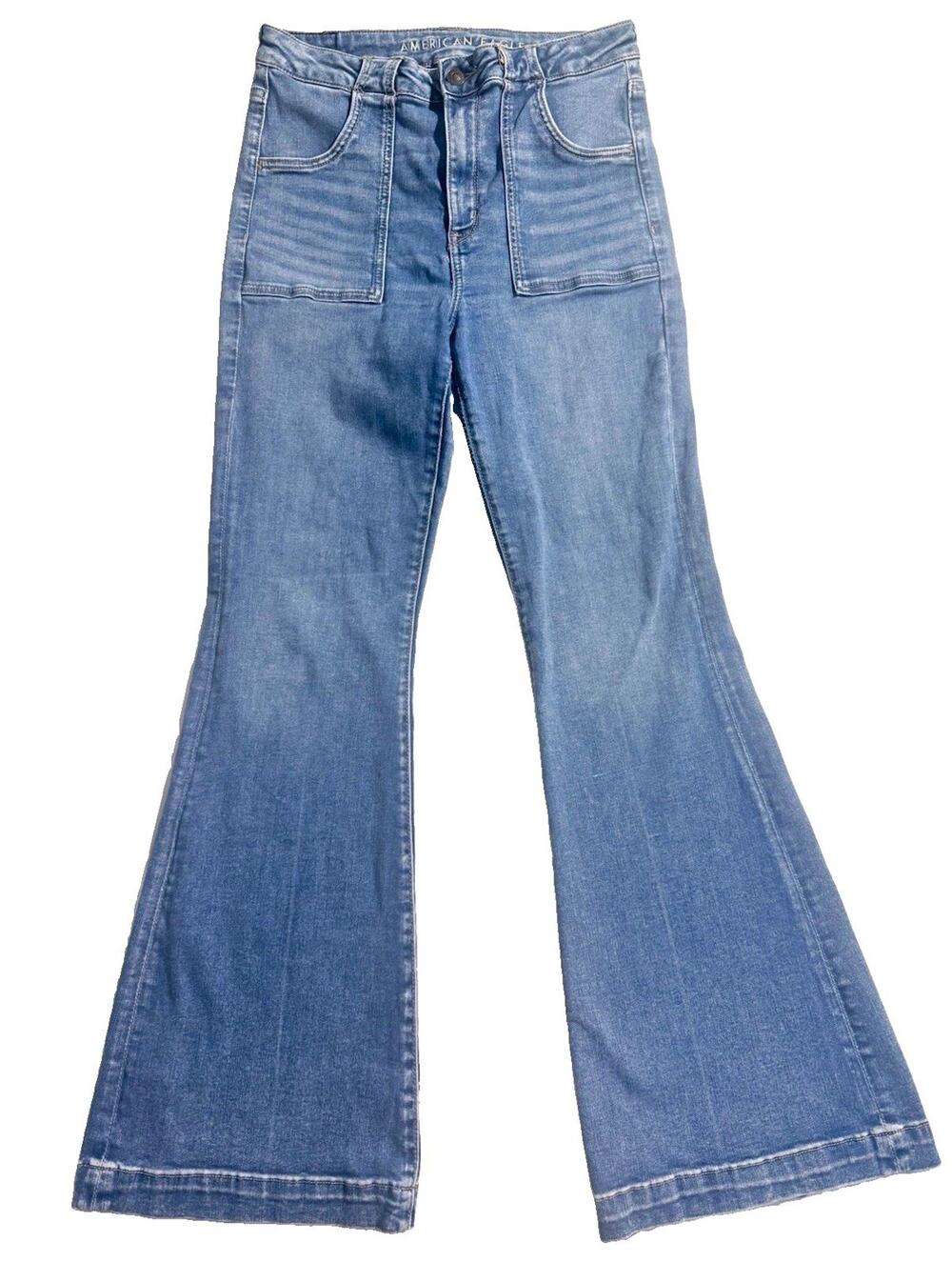 American Eagle Next Level Stretch High Rise Flare Jeans Womens 10 Light Wash